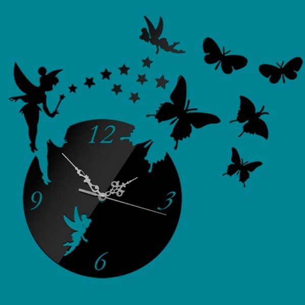 Butterfly Star 3D Acrylic Stereo Living Room Bedroom Decorating Mirror Wall Clock (Black) - Image 2