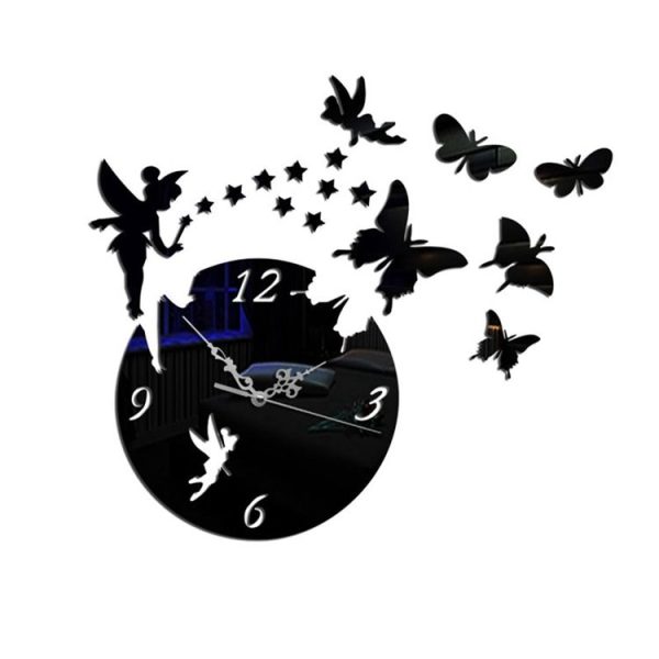 Butterfly Star 3D Acrylic Stereo Living Room Bedroom Decorating Mirror Wall Clock (Black) - Image 3