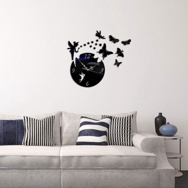 Butterfly Star 3D Acrylic Stereo Living Room Bedroom Decorating Mirror Wall Clock (Black) - Image 4