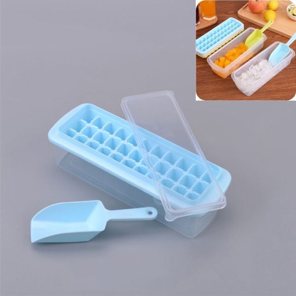 Creative 33 Grid DIY Ice Cube Box Plastic Homemade Ice Cube Mould with Cover & Shovel (Blue)