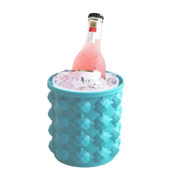 Outdoor Round Ice Bucket Bar with Lid Double Champagne Red Wine Beer Barrel, Size: S (Light Blue)