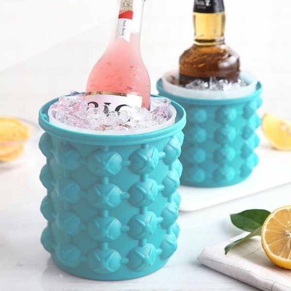 Outdoor Round Ice Bucket Bar with Lid Double Champagne Red Wine Beer Barrel, Size: S (Light Blue) - Image 7