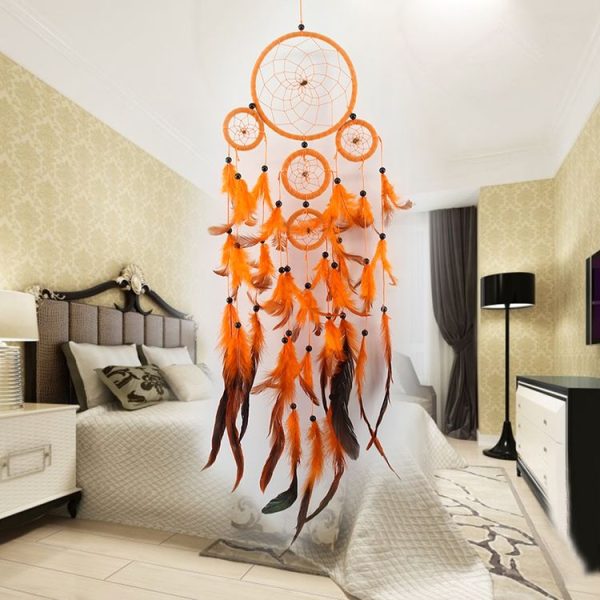 Creative Hand-Woven Crafts Orange Dream Catcher Wall Hanging Jewelry - Image 3