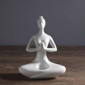 Yoga Zen Garden Statues Ceramic Women Meditate Home Decoration, Style: Palm, Size: S