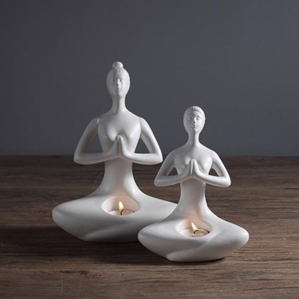 Yoga Zen Garden Statues Ceramic Women Meditate Home Decoration, Style: Palm, Size: S - Image 4