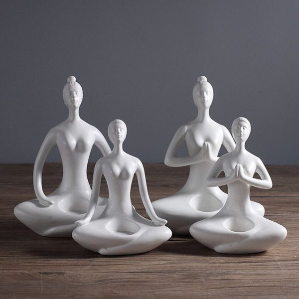 Yoga Zen Garden Statues Ceramic Women Meditate Home Decoration, Style: Flat, Size: S - Image 3