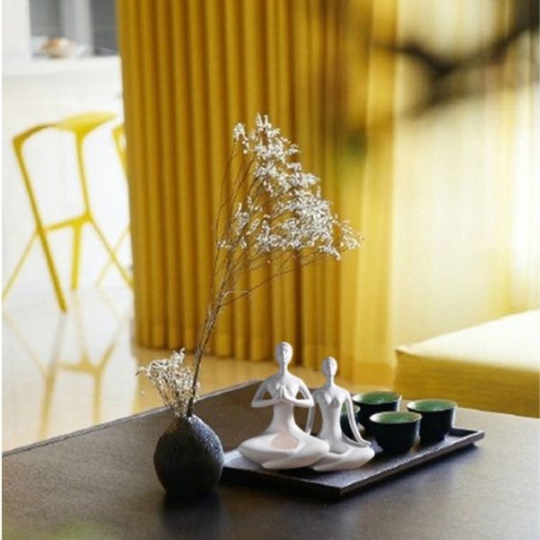 Yoga Zen Garden Statues Ceramic Women Meditate Home Decoration, Style: Flat, Size: S - Image 6