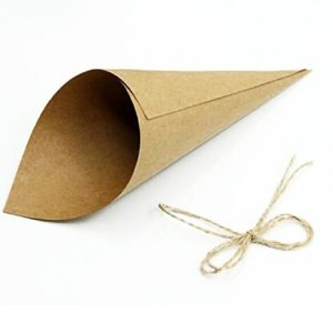 100 PCS Kraft Paper Cone Bouquet Candy Bag Christmas Wedding Party Gift Wrap with Twine, Size: 14.5CM (Kraft Paper)