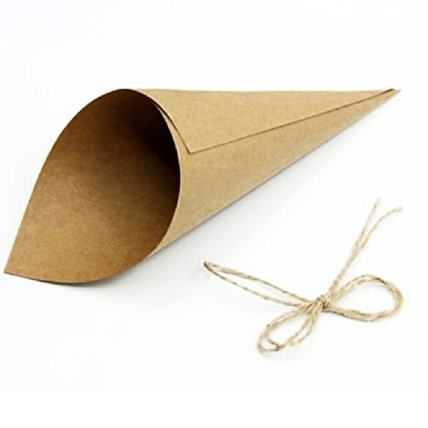 100 PCS Kraft Paper Cone Bouquet Candy Bag Christmas Wedding Party Gift Wrap with Twine, Size: 14.5CM (Kraft Paper) - Image 2