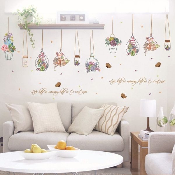 Creative Warm Hanging Basket Drifting Bottle Living Room Background Decoration Removable Wall Stickers