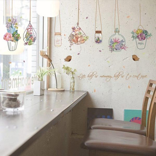 Creative Warm Hanging Basket Drifting Bottle Living Room Background Decoration Removable Wall Stickers - Image 2
