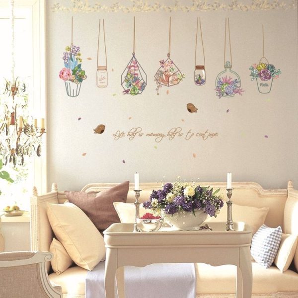 Creative Warm Hanging Basket Drifting Bottle Living Room Background Decoration Removable Wall Stickers - Image 3