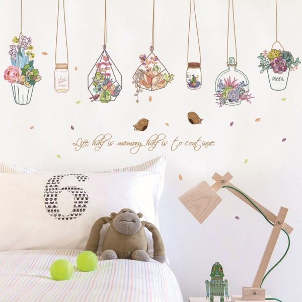 Creative Warm Hanging Basket Drifting Bottle Living Room Background Decoration Removable Wall Stickers - Image 4