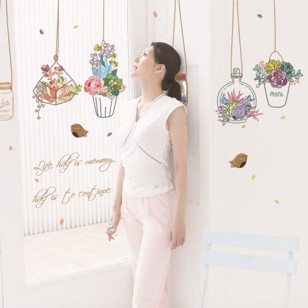 Creative Warm Hanging Basket Drifting Bottle Living Room Background Decoration Removable Wall Stickers - Image 5