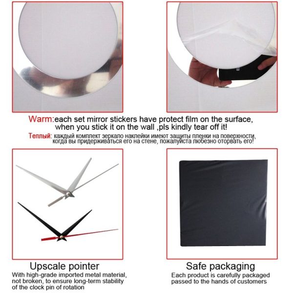 Home Crystal Acrylic Quartz Mirror Clock Jewelry Clock Petal Pattern Clock (Silver) - Image 4