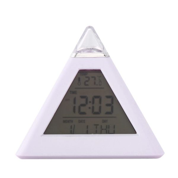 Color Changing Pyramid Digital LCD Alarm Clock Thermometer Temperature Date Display Electronic Table Desktop Clocks - Image 2
