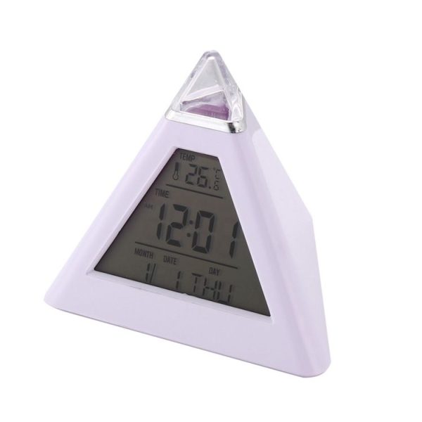 Color Changing Pyramid Digital LCD Alarm Clock Thermometer Temperature Date Display Electronic Table Desktop Clocks - Image 3