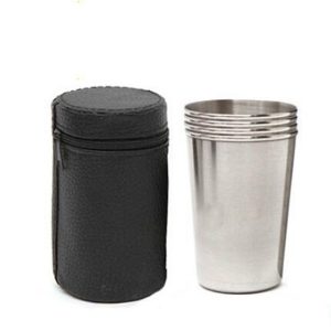 2 Sets Outdoor Mini Stainless Steel Small Wine Glass Hiking Camping Travel Portable Drinking Cup Set with Leather Case, Size: Small, Capacity: 30ml