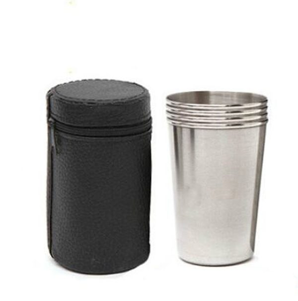 2 Sets Outdoor Mini Stainless Steel Small Wine Glass Hiking Camping Travel Portable Drinking Cup Set with Leather Case, Size: Small, Capacity: 30ml