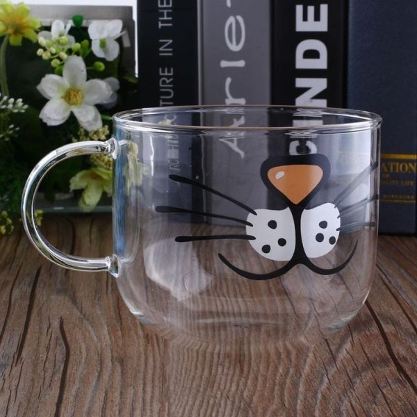 Cute Cat Kitty Transparent Water Cup Cat Face Glass Coffee Tea Milk Mug Gifts - Image 3