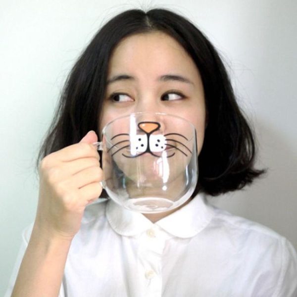 Cute Cat Kitty Transparent Water Cup Cat Face Glass Coffee Tea Milk Mug Gifts - Image 6