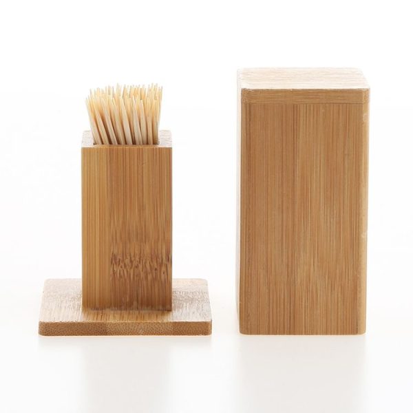 2 PCS Natural Bamboo Toothpick Box Square Restaurant Hotel Toothpick Can with Lid - Image 3