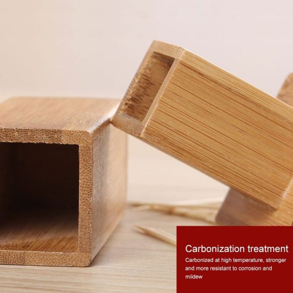 2 PCS Natural Bamboo Toothpick Box Square Restaurant Hotel Toothpick Can with Lid - Image 5
