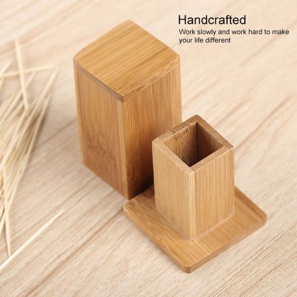 2 PCS Natural Bamboo Toothpick Box Square Restaurant Hotel Toothpick Can with Lid - Image 7