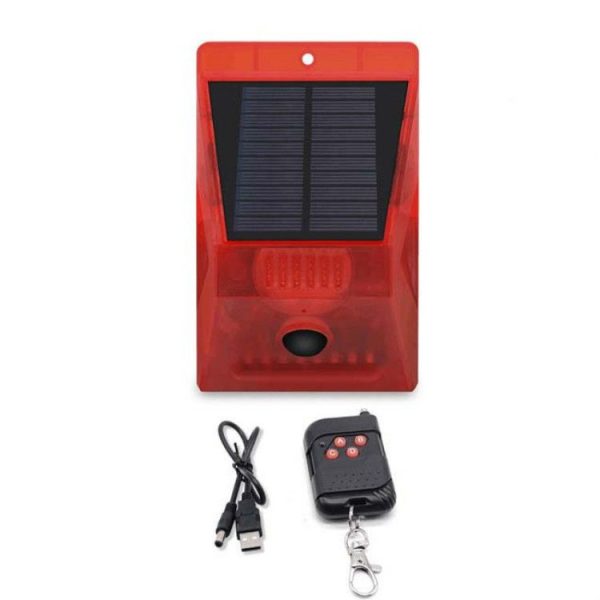 129dB Solar Alarm Light Human Body Induction Remote Control Alarm Farm Anti-theft Drive Object Sound and Light Alarm Light, Style: N911C English - Image 2
