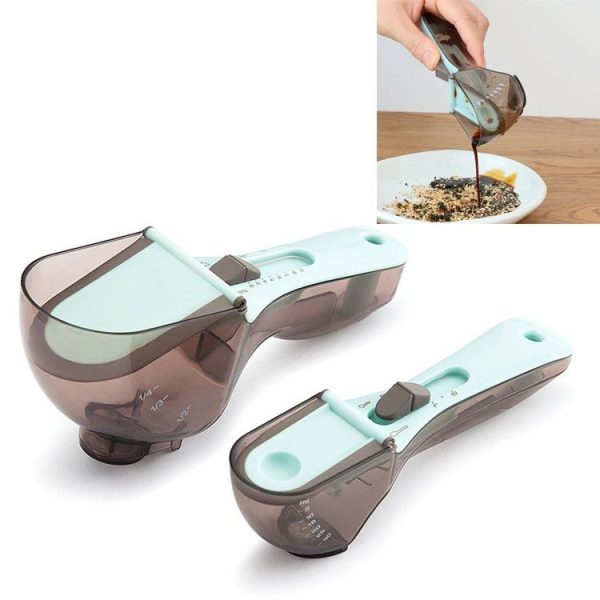2 in 1 Kitchen Tool Plastic Measuring Spoon Adjustable Baking Tool Measuring Spoon, Specification: 1 Large 1 Small Set (Light Blue)