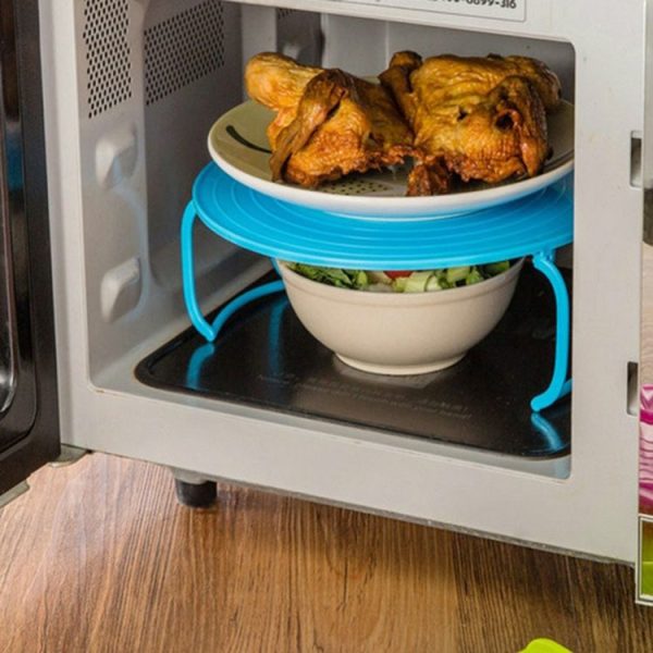 Multifunctional Kitchen Microwave Heating Layered Steaming Rack Food Tray Shelf (Blue) - Image 3