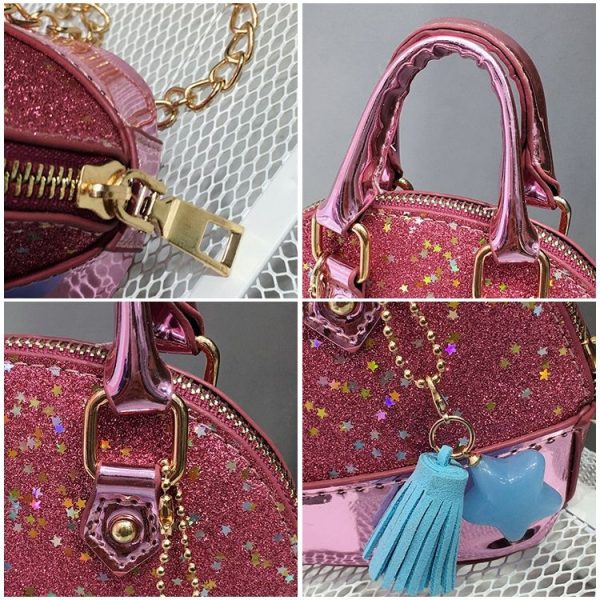 Cute Leather Shoulder Bag Messenger Bag Girls Solid Color Mini Zip Small Square Bag Tote Bag (Silver) - Image 4