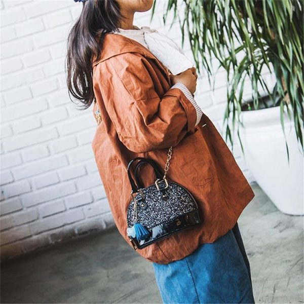 Cute Leather Shoulder Bag Messenger Bag Girls Solid Color Mini Zip Small Square Bag Tote Bag (Silver) - Image 7