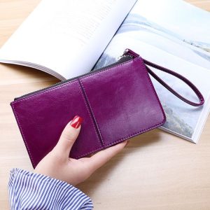 Women Zip Wallet Long Clutch Multi Card Holder Wallet Wrist Wallet (Purple)
