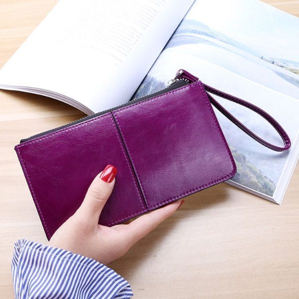 Women Zip Wallet Long Clutch Multi Card Holder Wallet Wrist Wallet (Purple) - Image 2