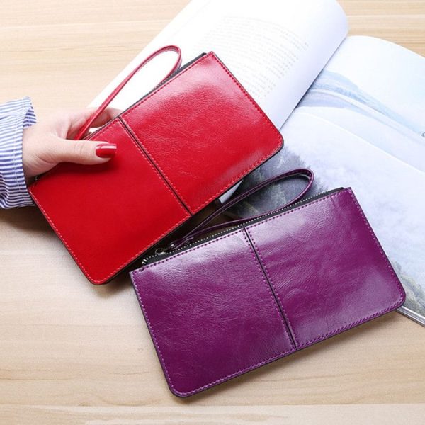 Women Zip Wallet Long Clutch Multi Card Holder Wallet Wrist Wallet (Purple) - Image 3
