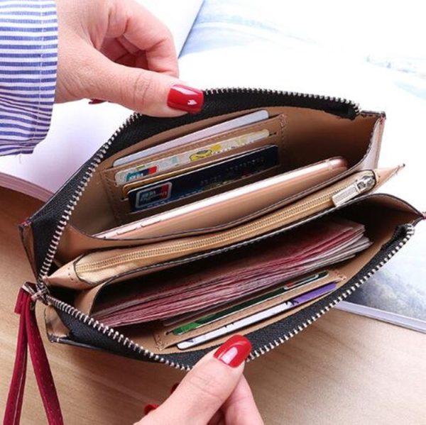 Women Zip Wallet Long Clutch Multi Card Holder Wallet Wrist Wallet (Purple) - Image 6