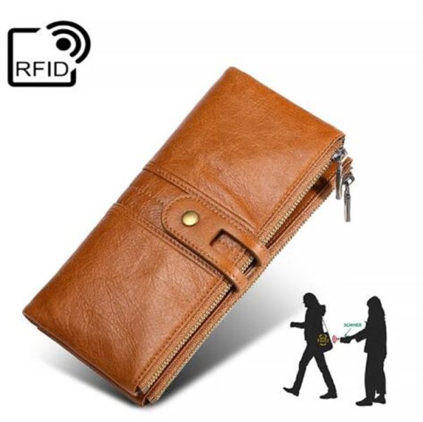 Ladies Genuine Leather Long Wallet Anti-theft Card Bag Multifunctional Clutch Bag (Brown) - Image 7
