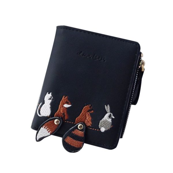 Wallet Female Short Student Korean Version of The Cute Little Fresh Folding Mini Tide Personality Coin Purse (Black) - Image 2