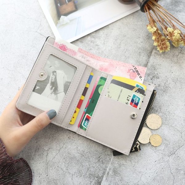 Wallet Female Short Student Korean Version of The Cute Little Fresh Folding Mini Tide Personality Coin Purse (Black) - Image 3