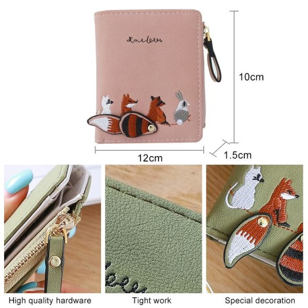 Wallet Female Short Student Korean Version of The Cute Little Fresh Folding Mini Tide Personality Coin Purse (Black) - Image 5