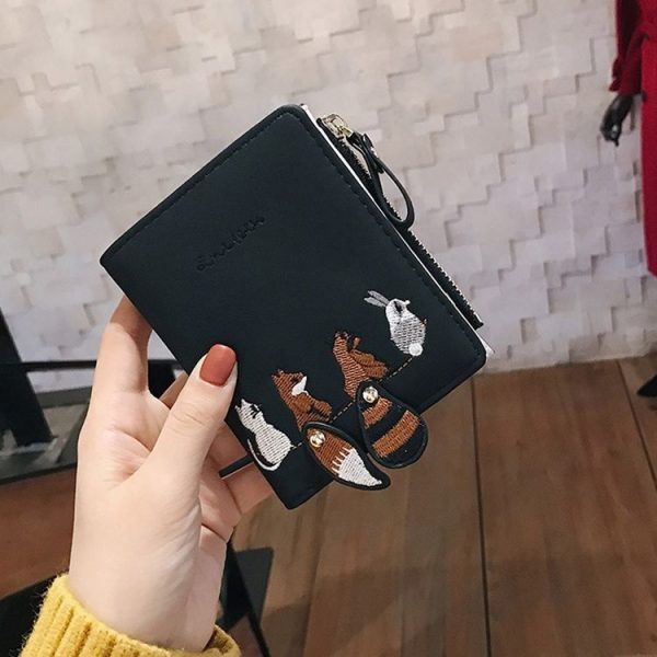 Wallet Female Short Student Korean Version of The Cute Little Fresh Folding Mini Tide Personality Coin Purse (Black) - Image 6
