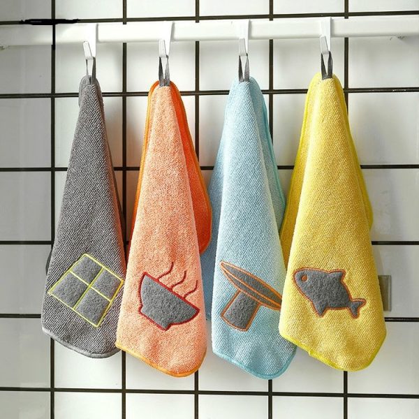 Creative Cute Cartoon Kitchen Towel Scouring Pad Thickened Dishcloth Reusable Microfiber Cleaning Cloth (Gray Grid) - Image 3