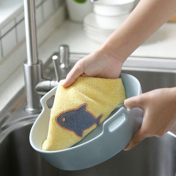 Creative Cute Cartoon Kitchen Towel Scouring Pad Thickened Dishcloth Reusable Microfiber Cleaning Cloth (Gray Grid) - Image 5