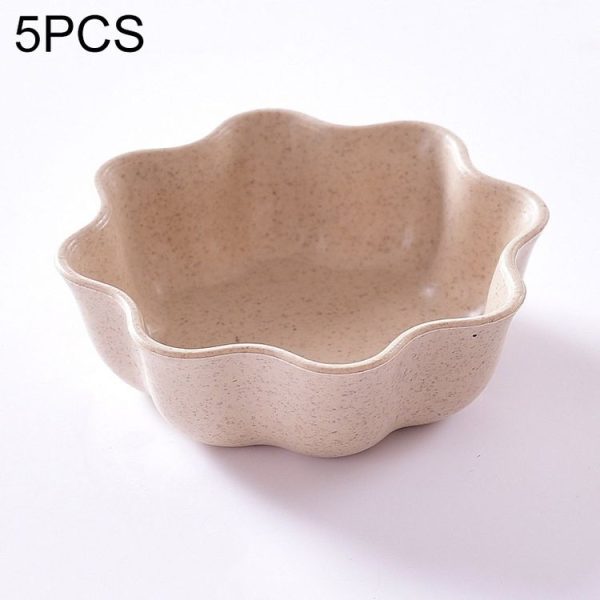 5 PCS Creative Plum Shape Dishes Wheat Straw Seasoning Dish Snack Plate Chili Sauce Ketchup Dressing Salt Dish, Size: 7x7x2.5cm (Beige)