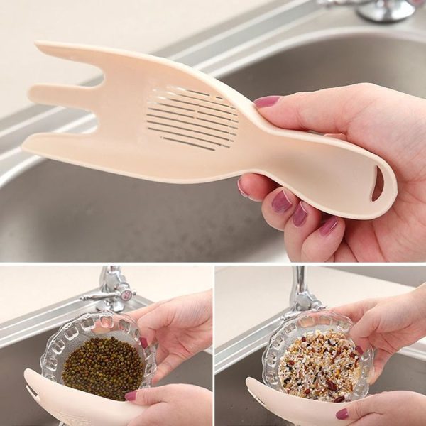 Kitchen Creative Multi-function Rice Washing Sieve Home Does Not Hurt Hand Wash Rice Tools (Khaki) - Image 6