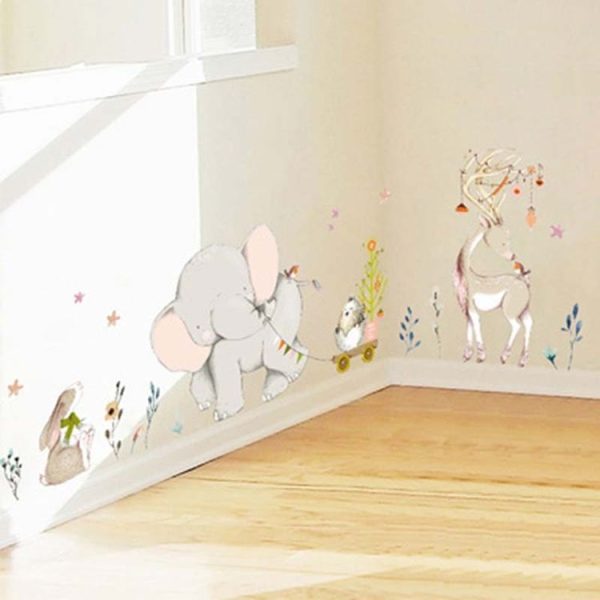 Cartoon Elephant Pull Cart Bedroom Living Room Removable Home Wall Sticker - Image 2