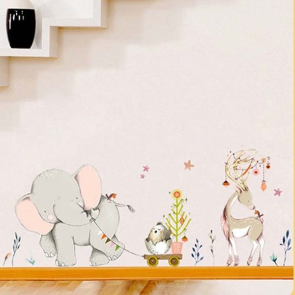 Cartoon Elephant Pull Cart Bedroom Living Room Removable Home Wall Sticker - Image 4