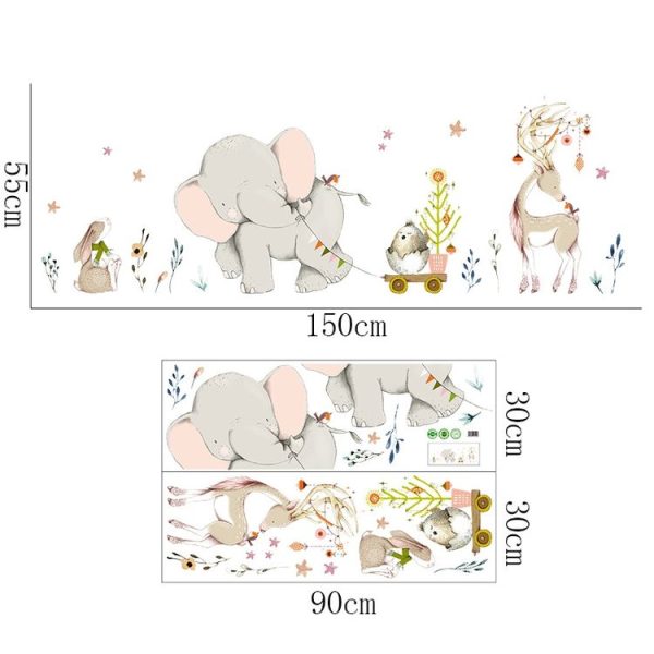 Cartoon Elephant Pull Cart Bedroom Living Room Removable Home Wall Sticker - Image 6