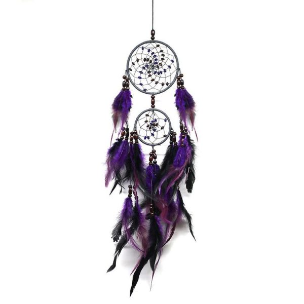 Creative Weaving Crafts Purple Feather Beads Dream Catcher Wall Hanging Jewelry - Image 2